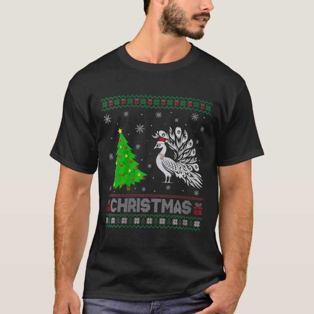 Womens Peacock Julafton Träd Lighting Ugly jul S T Shirt (Framsida)