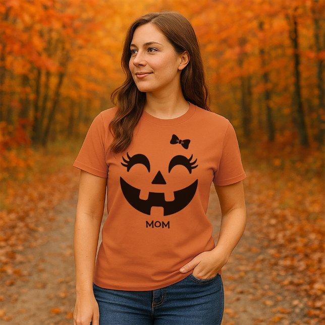 Womens Personlig Cute Jack O'Lantern Ansikte T Shirt (Women's Jack O' Lantern Halloween Basic Dark T-Shirt)