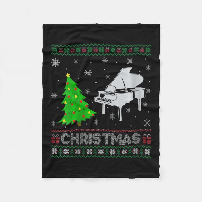 Womens Piano Julafton Träd Lighting Ugly jul Swe Fleecefilt (Framsidan)