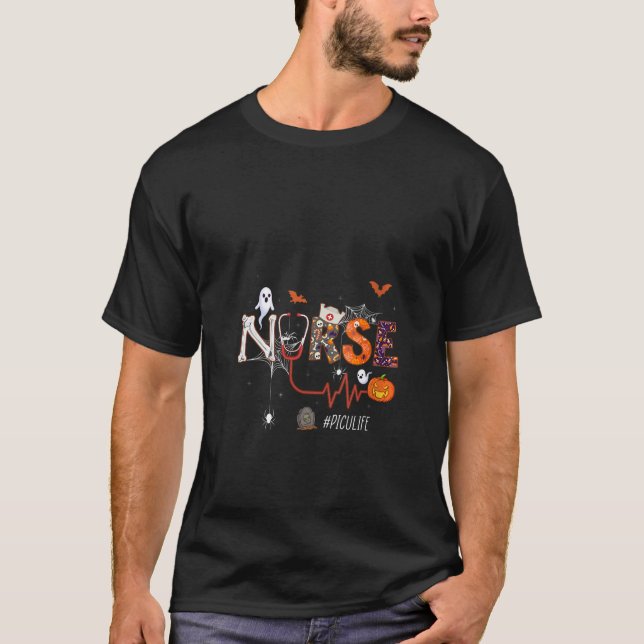 Womens PICU Nurse Pumpkin Halloween Pedionic ICU T Shirt (Framsida)