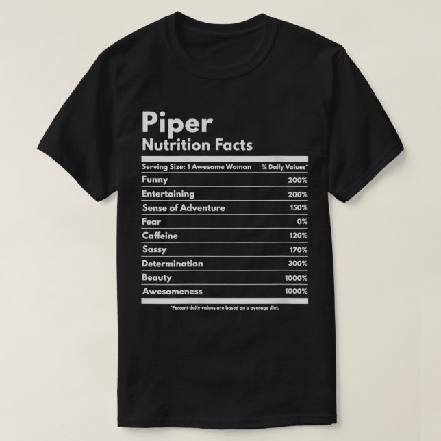 Womens Piper Nutrition Facts Gift Funny Personaliz T Shirt (Design framsida)