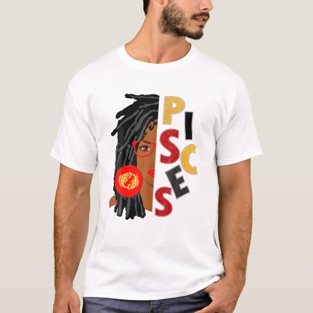 Womens Pisces Girl Afro Locs Girl Zodiac Signs Bir T Shirt (Framsida)