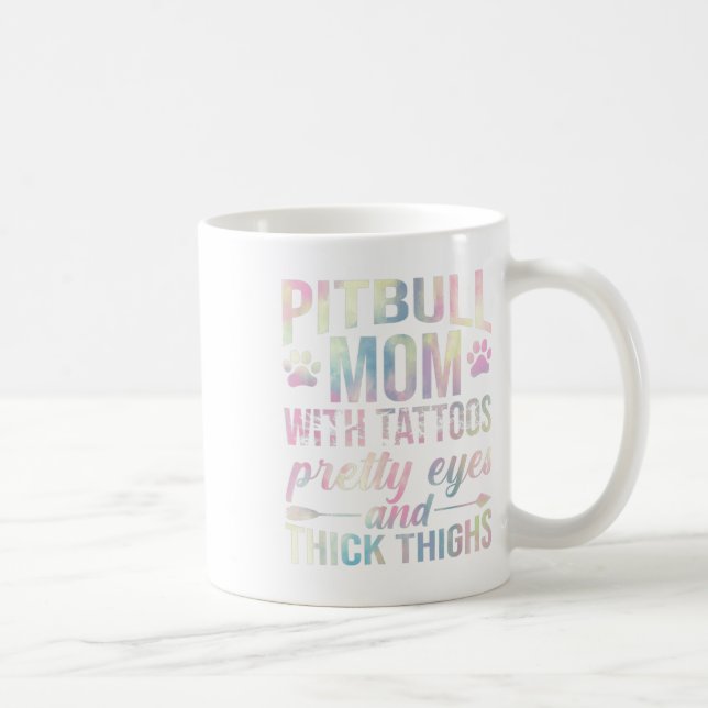 Womens Pitbull Mamma med Tattoos Söt Ögon Thick Kaffemugg (Höger)