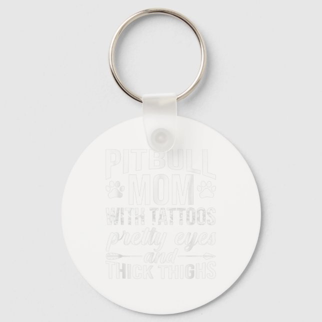 Womens Pitbull Mamma med Tattoos Söt Ögon Thick Nyckelring (Framsida)