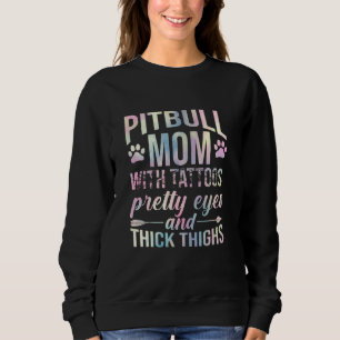 Womens Pitbull Mamma med Tattoos Söt Ögon Thick T Shirt