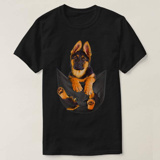 Womens Pocket German Shepherd Puppy Cute Hund älsk T Shirt (Design framsida)