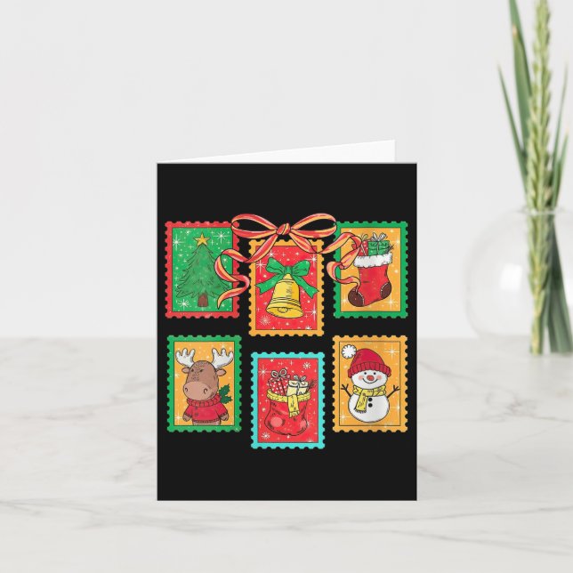 Womens Preppy Christmas Stamps Coquette Bow Reinde Kort (Framsida)
