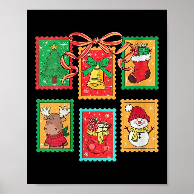 Womens Preppy Christmas Stamps Coquette Bow Reinde Poster (Framsidan)