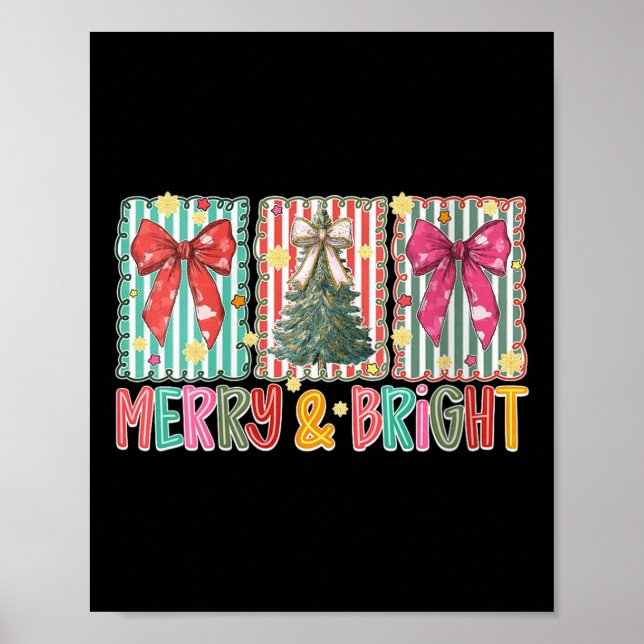 Womens Preppy Coquette Bow Christmas Tree Merry An Poster (Framsidan)