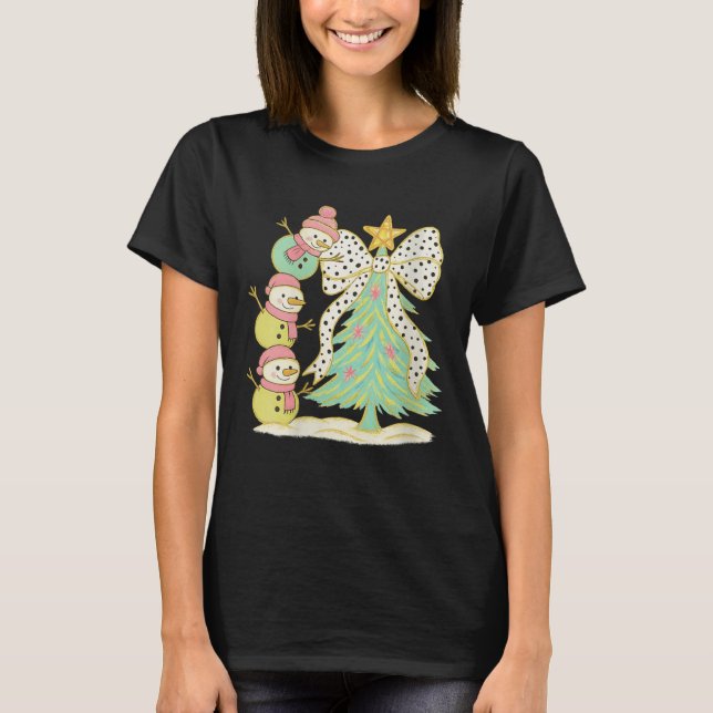 Womens Preppy Coquette Christmas Snowm 2025 Funny  T Shirt (Framsida)