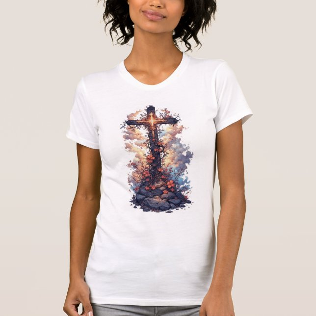 Women's Pretty Christian Cross Tee Shirt (Framsida)