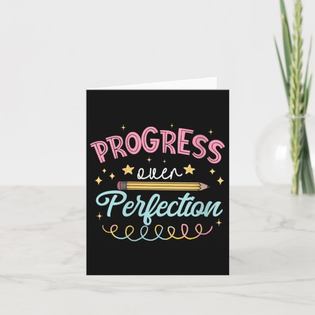 Womens Progress Over Perfection Motivational Teach Kort (Framsida)