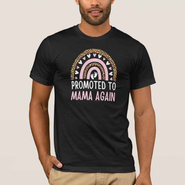 Womens Promoted To Mama Again Rainbow Leopard Seco T Shirt (Framsida)