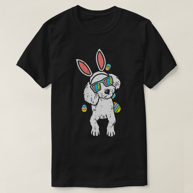 Womens Pudel Bunny Öron Glass Påskägg Cute T Shirt (Design framsida)