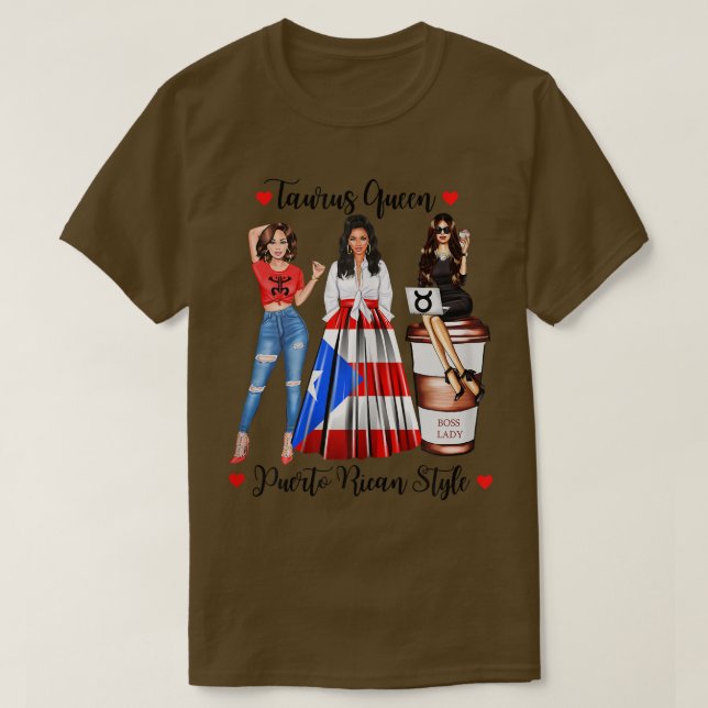 Womens Puerto Rico Taurus Queen April May Birthday T Shirt (Design framsida)