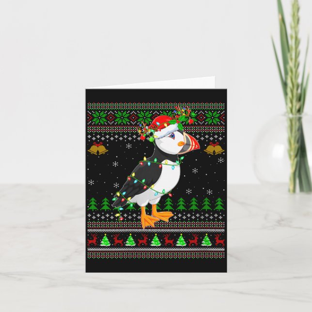 Womens Puffin Bird Ugly Christmas Sweaters Holiday Kort (Framsida)