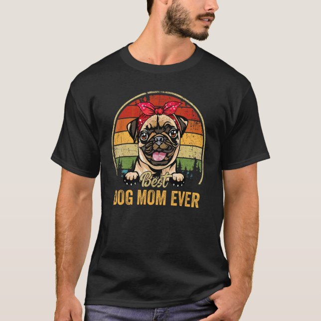 Womens Pug Best Hund Mamma Aldrig Retro Mamma Mor T Shirt (Framsida)