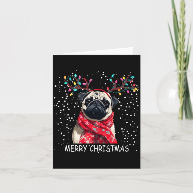 Womens Pug Dog Xmas Santa Hat F Christma Long Slee Kort (Framsida)