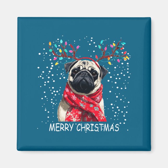 Womens Pug Dog Xmas Santa Hat F Christma Long Slee Magnet (Framsidan)
