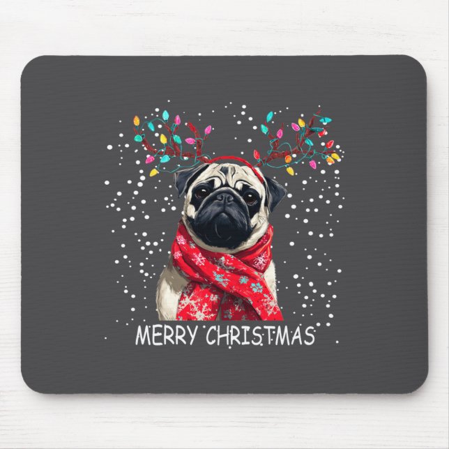 Womens Pug Dog Xmas Santa Hat F Christma Long Slee Musmatta (Framsidan)