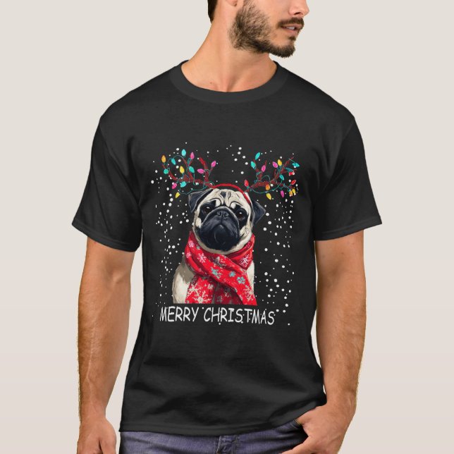 Womens Pug Dog Xmas Santa Hat F Christma Long Slee T Shirt (Framsida)