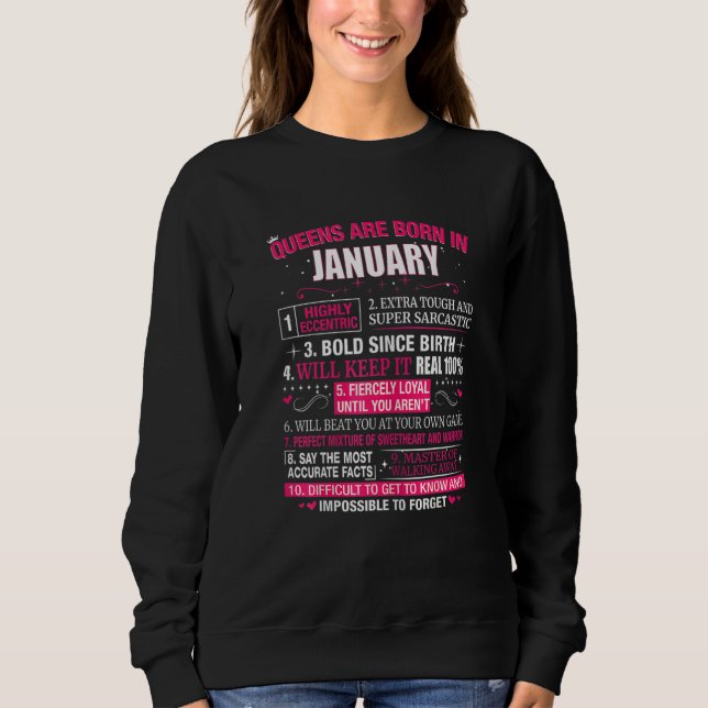 Womens Queens Are Born In January T Shirt (Framsida)