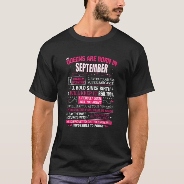 Womens Queens Are Born In September T Shirt (Framsida)
