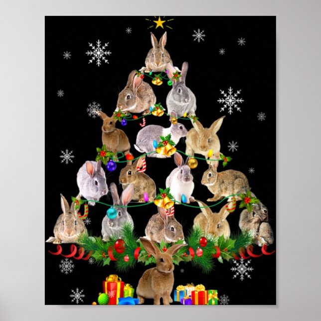 Womens Rabbit Christmas Tree Snow Funny Rabbit Xma Poster (Framsidan)