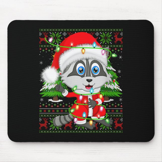 Womens Raccoon Christmas Lights Santa Costume Ugly Musmatta (Framsidan)