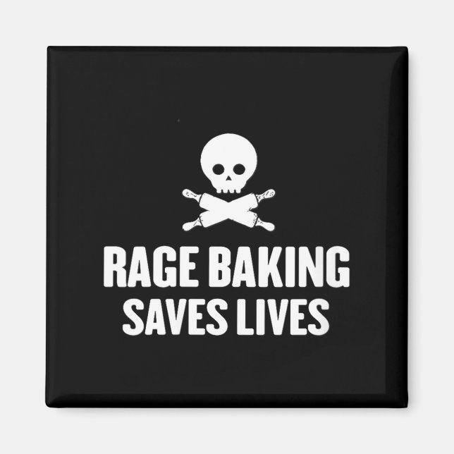 Womens Rage Baking Saves Live Skull Funny Baker Co Magnet (Framsidan)