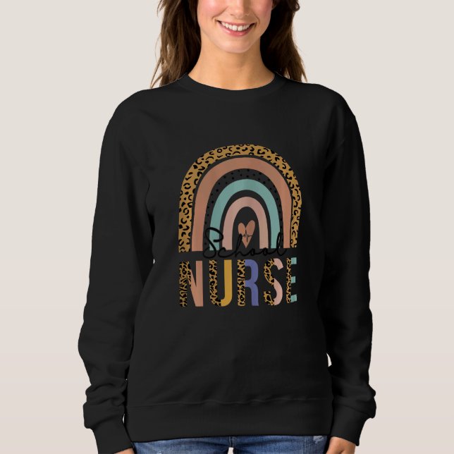 Womens Rainbow Leopard Print School Nurse Public H T Shirt (Framsida)