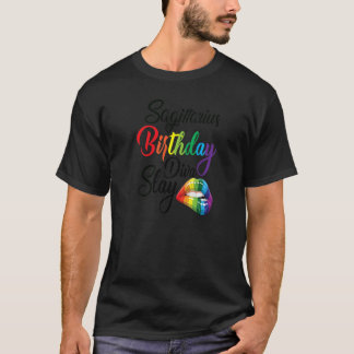 Womens Rainbow Lip Skriv ut Sagittarius Girl Birth T Shirt