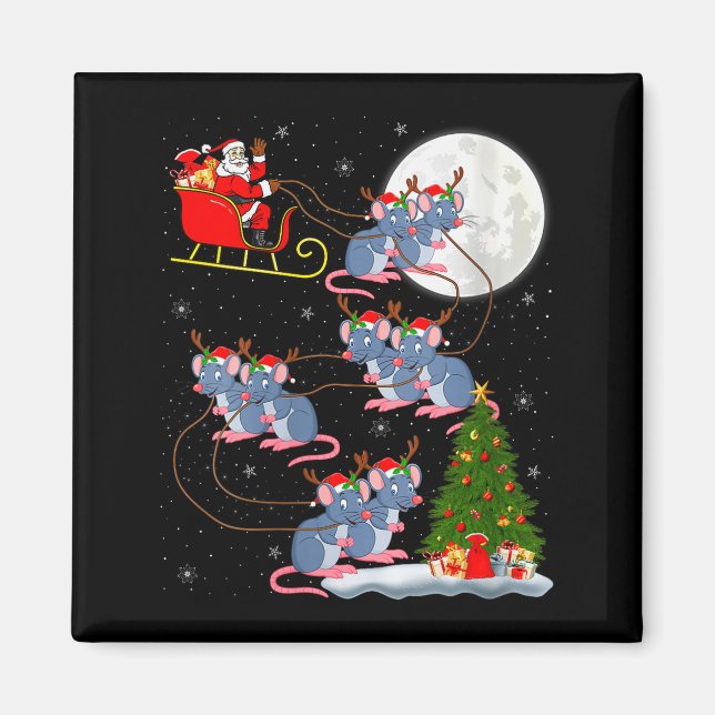 Womens Rat Rodents Santa Sleigh Flying Funny Magic Magnet (Framsidan)