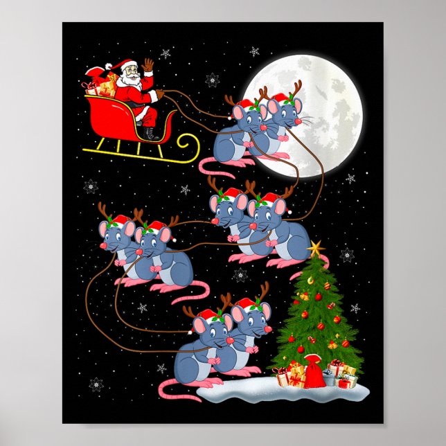 Womens Rat Rodents Santa Sleigh Flying Funny Magic Poster (Framsidan)