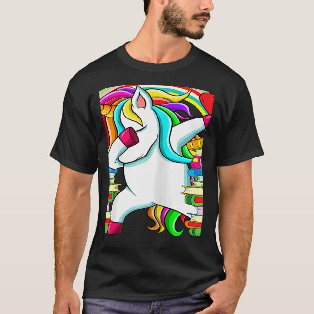 Womens Reading Teacher Dabbing Unicorn Elementary  T Shirt (Framsida)