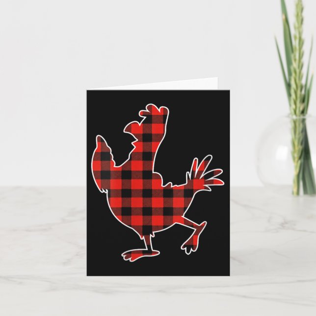 Womens Red Buffalo Plaid Pajama Chicken Merry Chri Kort (Framsida)
