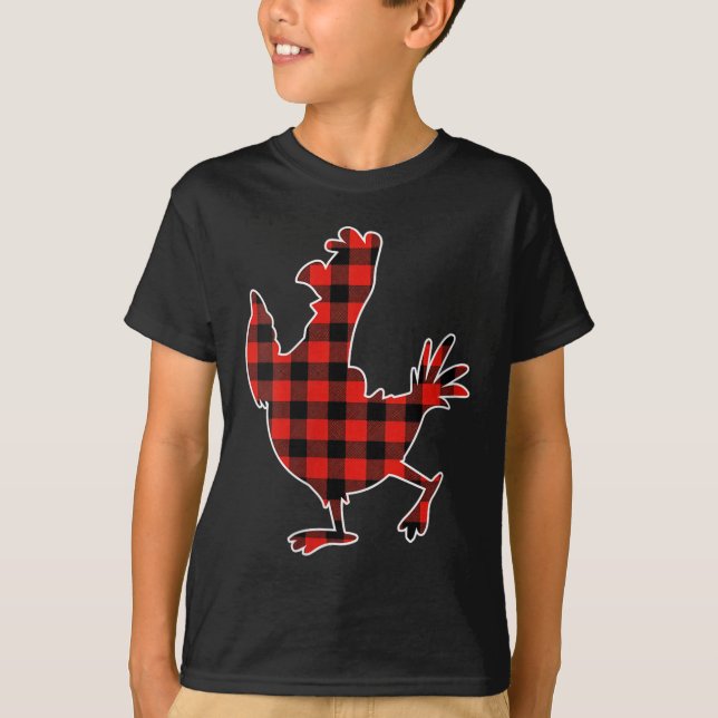 Womens Red Buffalo Plaid Pajama Chicken Merry Chri T Shirt (Framsida)