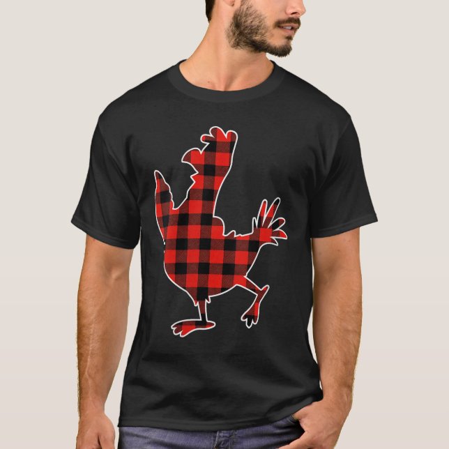 Womens Red Buffalo Plaid Pajama Chicken Merry Chri T Shirt (Framsida)