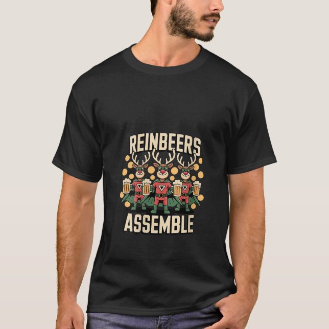 Womens Reinbeers Assemble Funny Drinking Reindeer  T Shirt (Framsida)