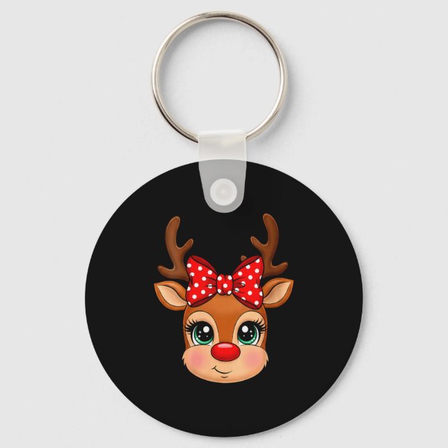 Womens Reindeer Merry Christmas Girl Boy Kids V-ne Nyckelring (Framsida)