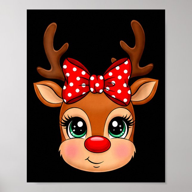 Womens Reindeer Merry Christmas Girl Boy Kids V-ne Poster (Framsidan)