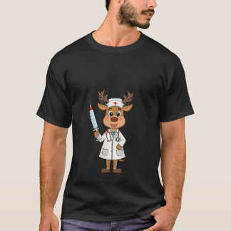 Womens Reindeer Nurse Christmas Nursing Scrub Tops T Shirt