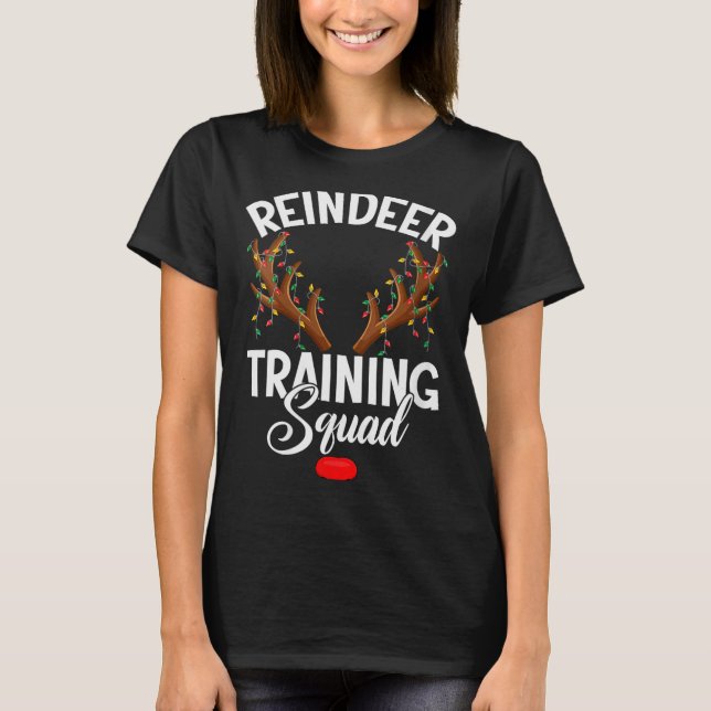 Womens Reindeer Training Squad Team Running Family T Shirt (Framsida)