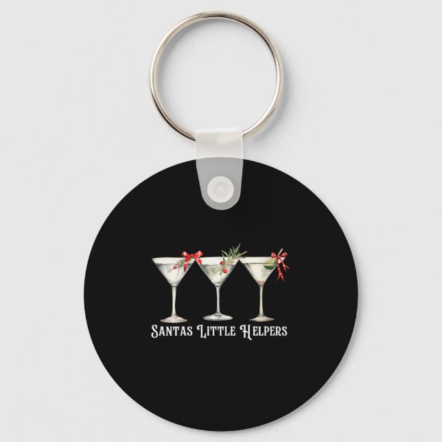 Womens Retro Funny Santa's Little Helper Martini M Nyckelring (Framsida)