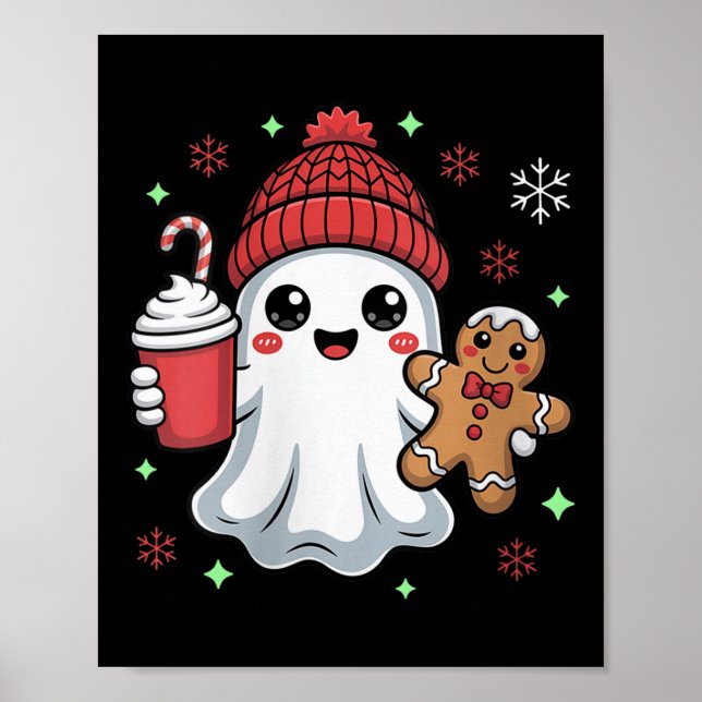 Womens Retro Ghost Beanie jul Helgdag Julafton C Poster (Framsidan)