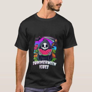Womens Retro Ghost Summerween Vibes Watermelon Spo T Shirt