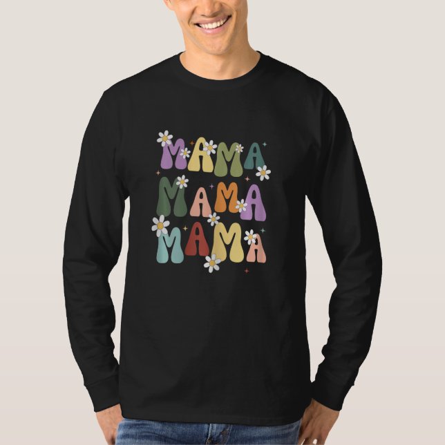 Womens Retro Mama Graphic Hippie Style With Flower T Shirt (Framsida)