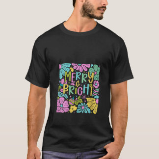 Womens Retro Merry och Bright Boho Blommigt Christ T Shirt