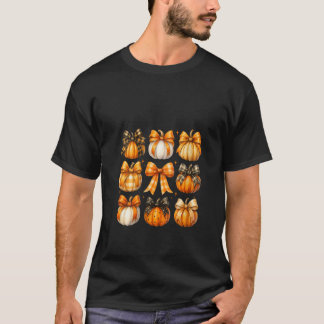 Womens Retro Pumpkin Coquette Bows Fall Thanksgivi T Shirt