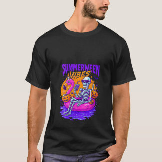 Womens Retro Skeleton Summerween Vibes Beach Flami T Shirt